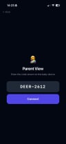 Parent device with the pairing code entered, ready to connect