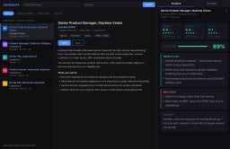 Sidebar showing fit score, green and red flags, and employer ratings from three review sources
