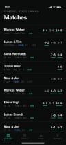 Match list on the iPhone with set scores and results